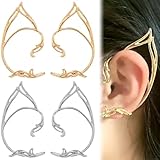 LQIOACU 2 Paia di orecchini Elf Cuff per le signore Orecchie Elf Ears Catwoman Orecchio Gioielli Elf Ears Elf Ears per Elven Costume Fata Costumi Donne Cosplay Costume (Oro, Argento)