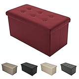 Tata Home Pouf Contenitore Poggiapiedi Ecopelle Bottoni Portaoggetti Scatola Pieghevole Salvaspazio Misura Grande cm 76x38x38 Colore Bordeaux
