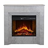 Camino elettrico caminetto da terra BELLINI in legno effetto Marmo Bianco Made in Italy L96 x P35 x H96