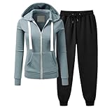 MJGkhiy Tuta Donna Sportiva Completa Invernale Due Pezzi Felpe con Zip e Cappuccio + Pantaloni Tuta Palestra Completo Casual Colore Contrasto Tute da Ginnastica Jogging Elegante Tracksuit Completi