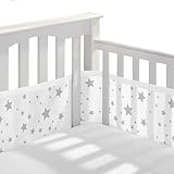 Bizcasa Paracolpi Lettino,2 Pezzi Paraurti in Rete Traspirante a Circolazione d'Aria,4 Lati Paraurti COT Baby Protezione,Regolabile Rimovibile,Lavabile -340cmx30cm + 160cmx30cm (Stella Bianca)