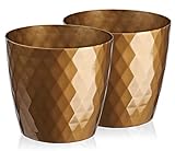 Tymar Set di 2 vasi da fiori, lucidi, leggeri, decorativi, in plastica, moderni, rotondi, per interni, (30 cm, oro)