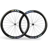 ICAN AERO 50 Plus - Set di ruote per bici da strada in carbonio da 1400 g, freno a disco 700C, larghezza interna 23 mm, compatibile con copertoncino senza camera d'aria (compatibile con Road HG