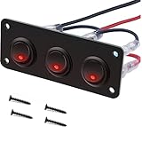 RUNCCI-YUN 12V pannello interruttore,Pulsante Interruttore Rotondo,12-24V 3 Gruppi Pannello interruttori a levetta LED,Pannello Interruttori a Bilanciere per Auto, Barca, Camion (Rosso)