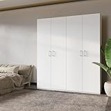 Forte Home Nook Armadio 180 moderno con ante a 4 ante, camera da letto, in legno bianco, larghezza 177,5 cm x altezza 210,5 cm x profondità 42 cm