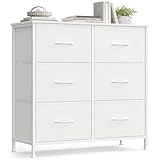 SONGMICS Cassettiera Camera da Letto, Mobile con 6 Cassetti, Acciaio, MDF, Tessuto non Tessuto, Cabina Armadio Ingresso Soggiorno, Bianco Nuvola e Bianco Neve LGS123WH01