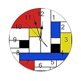 Mondrian Lines - Orologio da parete rotondo moderno con linee quadrate silenziose e silenziose, per cucina, ufficio, stile retrò, 40,5 cm