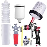 HVLP - Pistola a spruzzo professionale con ugello da 1,3 mm e tazza di plastica da 600 ml, sistema a spruzzo fine per verniciatura auto (1,3 mm con 10 tazze per pistola a spruzzo)