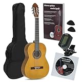JUAN MIGUEL NAVARREZ chitarra classica 4/4 starter Set miele (borsa, accordatore, plettri, libro con CD)