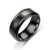 N-K PULABO - Anello da uomo per misurazione della temperatura, in acciaio inox, semplice cambiamento di colore, colore nero, di qualità superiore e creativo, alla moda