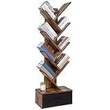 BAKAJI Libreria Scaffale 10 Ripiani Inclinati in Legno MDF Effetto Anticato con Cassetto in Tessuto Design Moderno Industriale per Soggiorno Salotto Casa Ufficio Dimensione 149 x 38 x 20 cm