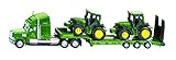 siku 1837, Camion con rimorchio a pianale ribassato e 2 trattori John Deere, 1:87, Metallo e Plastica, Verde, Sponda posteriore ribaltabile