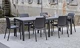 Dmora - Tavolo da esterno Roma, Ripiano rettangolare allungabile da pranzo, Tavolo da giardino estensibile effetto rattan, 100% Made in Italy, 150/220x90h72 cm, Antracite