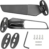 Specchietti Retrovisori Universali ad Ala di Vento per Moto Sportive e Naked, in Lega di Alluminio Antiriflesso, HD Convessi, Regolabili 360°, Kit con Viti, Design Aerodinamico Nero