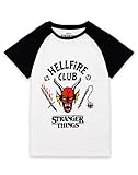 Stranger Things Hellfire Club Raglan T-Shirt per Bambini | Boys Girls Hawkins Society Eddie Black & White Outfit | Stagione 4 Merchandising 11-12 Anni