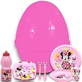 KORAT Uovo di Pasqua Sorpresa Gigante Bambina h. 40cm PASQUALONE Sorpresone Set stoviglie e Posate per Bambini Porta Pranzo infrangibile Resistente Kit Pappa Piatti Rosa (Per Minnie)
