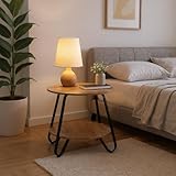 MEUBLE COSY Comodini Camera da Letto Comodino da Notte Rotondo con Ripiano Design Scandinavo, Legno ingegnerizzato, Marrone Chiaro e Noir, 46x46x45cm