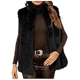 Generisch Gilet in pelliccia sintetica da donna, senza maniche, elegante, tinta unita, spesso pelliccia sintetica, senza maniche, giacca di pelliccia, giacca invernale, Nero , M