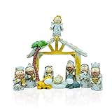 Gesar Presepe Natalizio con Capanna in Ceramica - Set 11 Pezzi Presepe con Capanna in Ceramica 6 cm - Personaggi Natività- Presepe moderno ed elegante -