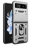 WBWONE Cover per Motorola MOTO Razr 40, TPU/PC Antiurto Protettiva Custodia con 360° Girevole Anello e Copertura Della Fotocamera Scorrevole, Argento