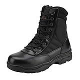 NORTIV 8 Stivali da Lavoro Tattici Militari da Uomo Stivali da Combattimento da Moto in Pelle con Cerniera Laterale,Size 44.5,Nero,Trooper