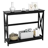 Yaheetech Tavolo Console da Ingresso Tavolino Consolle da Divano a 2 Ripiani Struttura a Forma X Mobile Compatto Salvaspazio per Corridoio Soggiorno 2 Livelli 102 x 30 x 81 cm Nero