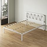 Novilla Rete Letto Una Piazza e Mezza 120x190 con Testiera e Pediera, Struttura Letto a Doghe in Legno, Spazio di Archiviazione Sotto al Letto, Perfetto per Tutti Tipi di Letti e Materassi, Bianco