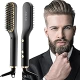 Mini Piastra per Capelli e Barba Uomo ANLAN,Spazzola Lisciante Elettrica 30s di Riscaldamento Rapido Ionico,Pettine della Capelli e Barba per Lo Styling Lunga e Corta