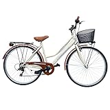 MADICKS Bicicletta Donna da Passeggio Olanda Misura 28 Bici da città Vintage retrò con Cestino Beige Con Cambio