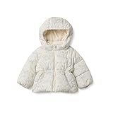 Amazon Essentials x Sofia Grainge Piumino con Cappuccio Idrorepellente Bambine e Ragazze, Avorio Azzurro Opaco Fioriture a Linee, 4 Anni