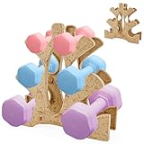 Supporto Manubri Forma, Rastrelliera Salvaspazio per 3 Coppie di Pesi, Porta Manubri da Pavimento per Casa e Palestra, Struttura Stabile e Compatta, Colore Legno Naturale, 23×22,5×8,5 cm