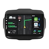 9" [6G+128G] Android 15 Autoradio per Jeep Renegade 2015-2018-[Integrato Wireless CarPlay&Android Auto | DSP | Mirror Link | GPS Sat Nav | BT 5.0 | WiFi | 360° Panoramica]+AHD Camera & MIC