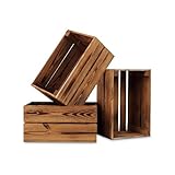 PINEEA cassette legno piccole - cassetta di legno 30x20x15 - Fiammato Multifunzionali Decorative - Per Frutta, Verdura, Vino o Libri (3 Pezzi)