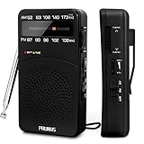 PRUNUS J-166 Radio Portatile FM/AM, Radiolina Portatile Piccola con Eccellente Ricezione, Mini Radio a Pile Supporta Batterie Sostituibili (AA), per Camminare,Correre,Pescare (Nero)