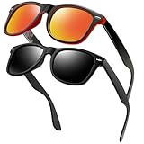 KANASTAL Occhiali da Sole Arancioni Specchio Neri Uomo Donna Polarizzati Specchiati Arancio Rossi Scuri UV400 Vintage Quadrati Sunglasses 2 Paia -Nero Opaco + Arancione