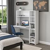 Dmora - Scrivania Callidora, Scrittoio Multiuso, Tavolo per Ufficio Porta PC, Piano di Lavoro, Bianco, Lunghezza: 113,2 cm Larghezza: 40cm Altezza: 141,8 cm