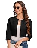 KOJOOIN Donna bolero corto elegante cardigan manica 3/4 giacca a spalla festivo blazer (imballaggio multipla), Nero , M