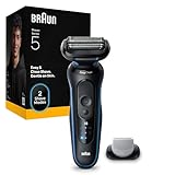 Braun Serie 5 Rasoio Elettrico Barba, Wet&Dry, Regolabarba Uomo, Rasoio Barba, 50 Min Di Utilizzo, Accessorio Rifinitore Corpo, Senza Fili, 100% Impermeabile, Regolabarba Braun, 52-B1600S, Blu