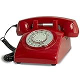 Opis 60s Cable: Telefono fisso vintage da casa, telefono a rotella stile anni '80, per un tocco classico Rosso