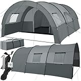 tectake® Tenda Campeggio per 6 Persone, Tenda Tunnel Stabile e Resistente, 4 Finestre con Zanzariere, Protezione UV, Rivestimento Idrorepellente, Borsa per Trasporto - Grigio Chiaro/Grigio Scuro