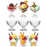 Set da 6 Coppe di Vetro per Gelato - Resistente e Trasparente, in 3 Diversi Design a Scelta, Bicchieri per Macedonia, Dolci, Dessert, Frutta - Ideali per Eventi, Cene, Lavabile in Lavastoviglie
