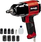 Einhell TC-PW 340 Avvitatore a impulsi pneumatico (torsione max 340 Nm, pressione max 6.3 bar, giri min. 7500, portata aria 142 L/min, incl. 8 inserti a bussola e boccetta d'olio)