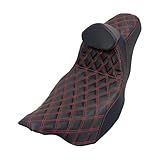 Vintage Gobba Sella Piatto Pan Retro Sedile Per Harley Per Touring Per Electra Per Street Per Road Glide 2009-2023 Sedile per motociclista e passeggero con cuscini per schienale(Red line)