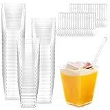 Set di 40 Pezzi Tazze Bicchieri da Dessert con Cucchiai Plastica, 160 ml/5oz Coppette Gelato Riutilizzabili, Bicchierini Monoporzione Dolci, Bicchierini Finger Food Trasparenti per Feste e Compleanni