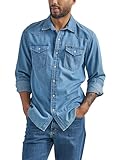 Wrangler Iconic Denim Regular Fit Snap Shirt Camicia Button-Down, Lago Wash, M Uomo