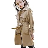 amropi Ragazze Trench Coat con Cintura Ginocchio Lunghezza Giacca a Vento Jacket (Cachi,8-10 Anni)