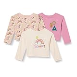 Amazon Essentials Maglie a Maniche Lunghe Bambine e Ragazze, Pacco da 3, Distintivi/Passeggiata/Unicorni, 11-12 Anni