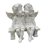 LeeQinersw Statua di Coppia di Angeli, Statuetta in Resina, Ala, Ornamento di Angelo, Scultura di cherubino per Decorazioni per Matrimoni, Feste in casa, Bianco