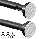 Wusboo Bastone Tenda Doccia Estensibile Senza Forare (72–190 cm), 1 Asta Telescopica a Pressione + 12 Ganci a C, Facile da Installare, Antiscivolo, per Bagno, Finestra, Armadio, Balcone（Nero）