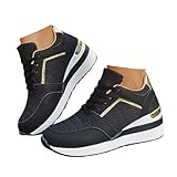 Xbemkste Sneaker da donna, con zeppa, con plateau, per il tempo libero, traspiranti, con lacci, scarpe da ginnastica da donna, con plateau, Nero , 38.5 EU